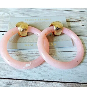XL Pastel Pink Vintage Lucite Ring Drop Earrings